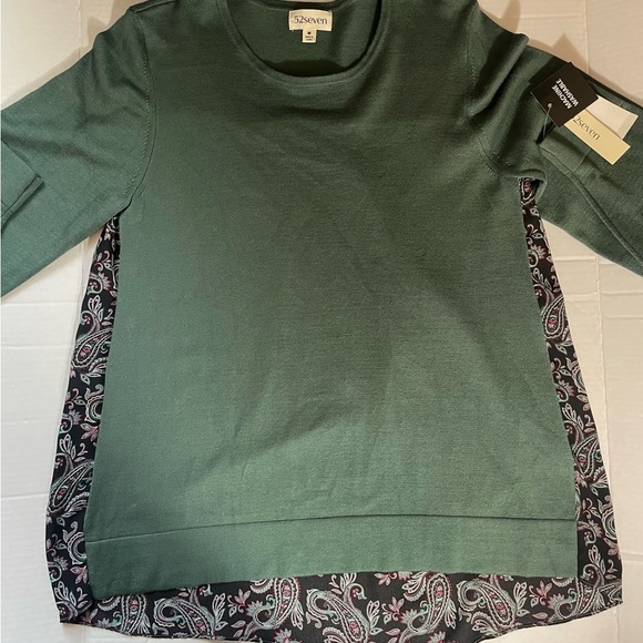 NWT 52 Seven Evergreen Crew Neck Sweater w/ Paisley Back High-Low Hem Size Med - Picture 3 of 16